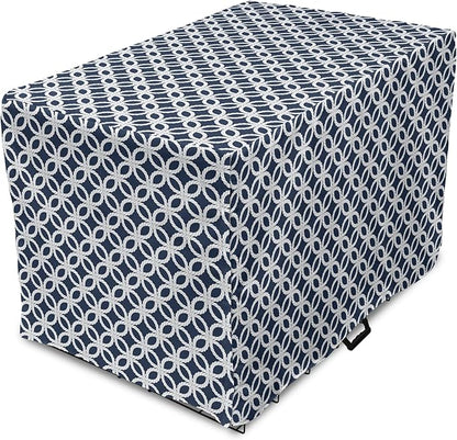 Ambesonne Navy Blue Dog Crate Cover, Marine in Geometric Pattern Design Ocean Travel Cruise Mosaic Ornament, Easy to Use Pet Kennel Cover for Medium Large Dogs, 48 Inch, Blue White