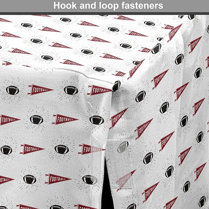 Lunarable Football Dog Crate Cover, Sportss Pennants Balls with Retro Burst Effect Graphic Game, Easy to Use Pet Kennel Cover for Cats & Medium Dogs, 24 Inch, Maroon Black White