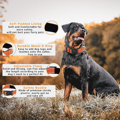 2 Pack Reflective Dog Collar with Safety Locking Buckle, Adjustable Soft Breathable Comfortable Nylon Pet Collar for Small, Medium and Large Dogs, Orange, S