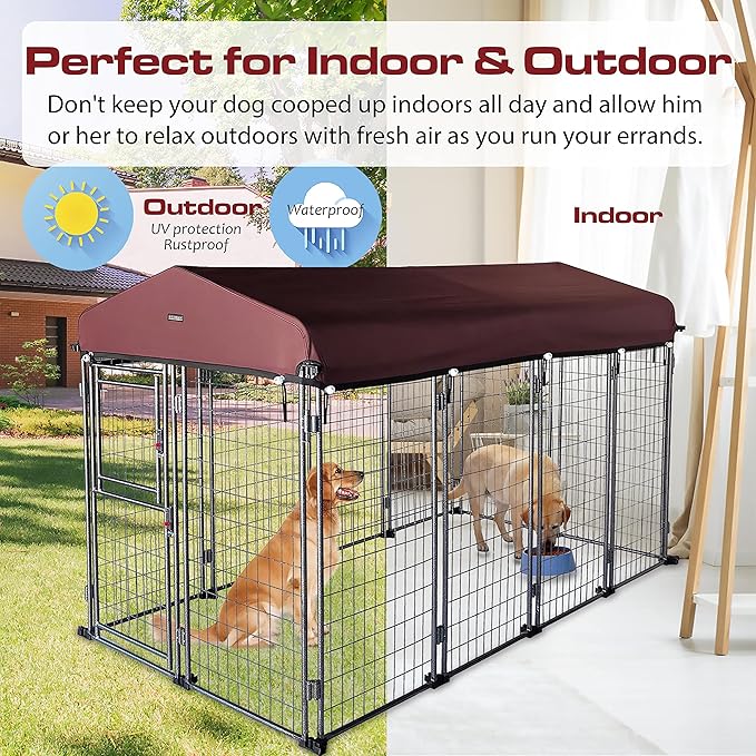 8'*4'*5' Dog Kennel Outdoor with Roof Cover for Large Dogs Heavy Duty Dog Fence Welded Wire Catio Retriever Dog Playpen