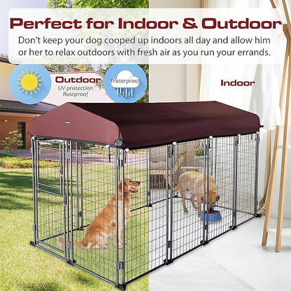 8'*4'*5' Dog Kennel Outdoor with Roof Cover for Large Dogs Heavy Duty Dog Fence Welded Wire Catio Retriever Dog Playpen