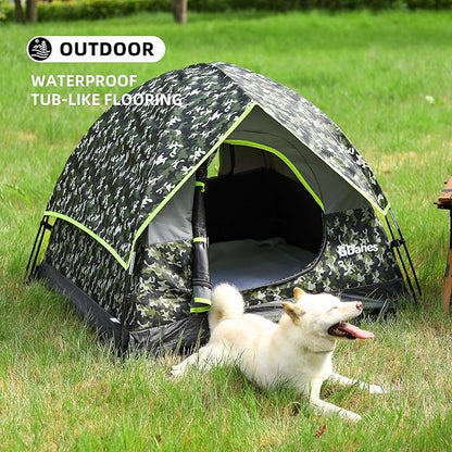 GDanes Camouflage Dog Tent House - Portable Indoor/Outdoor Dog Bed with Soft Pad for Large Dogs, 42 x 42 x 32 Inches