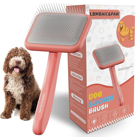 Slicker Grooming Brush for Poodles, Goldendoodles and Long-Haired Dogs - Soft Pins for Thick, Fluffy Fur Grooming and Shedding Control (Large)