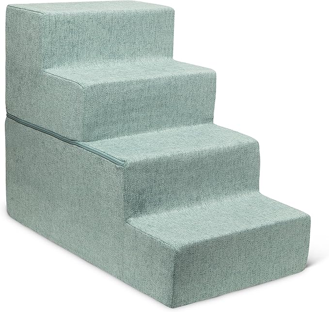 Best Pet Supplies Portable Foldable Foam Pet Stairs/Steps for Couch, Sofa, and High Bed, Non-Slip Bottom Balanced Paw Safe - Pale Teal, Foldable 4-Step (H: 22")