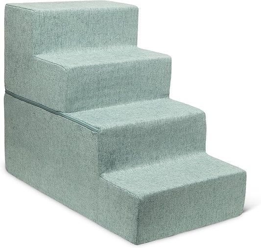 Best Pet Supplies Portable Foldable Foam Pet Stairs/Steps for Couch, Sofa, and High Bed, Non-Slip Bottom Balanced Paw Safe - Pale Teal, Foldable 4-Step (H: 22")