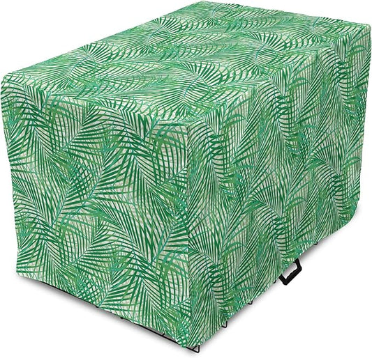 Lunarable Fern Pattern Dog Crate Cover, Background Illustration Covered with Palm Tree Leaves Art Print, Easy to Use Pet Kennel Cover for Small Dogs Puppies Kittens, 22 Inch, White and Fern Green