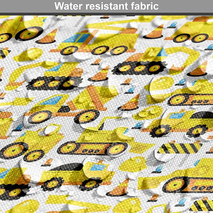 Lunarable Cartoon Dog Crate Cover, Construction Vehicles Style Machines Safety Building Theme, Easy to Use Pet Kennel Cover for Cats & Medium Dogs, 30 Inch, Yellow White Black