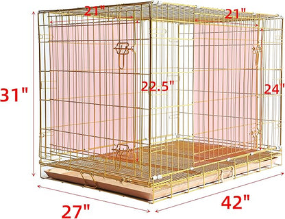 Homey Pet Large Dog Crate, Collapsible Dog Cage Medium Sized Dog, Nano-Coating Metal Wire XL Big Dog Kennel Indoor with Removable Floor Grid and Tray, Double Doors, GOLD42+GREEN30 Bundle