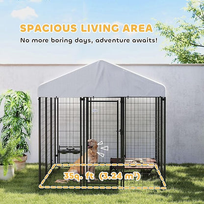 PawHut Outdoor Dog Kennel with Roof, 6' x 6' x 6' Heavy Duty Welded Wire Dog Playpen Enclosure with Escape-Proof Lock, UV-Resistant & Waterproof Cover, for Large Dogs, Silver