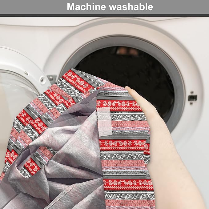 Lunarable Aztec Dog Crate Cover, Bird Motifs Abstract Indigenous Style Squares Latin American Inspired, Easy to Use Pet Kennel Cover for Medium Large Dogs, 42 Inch, Red Black White