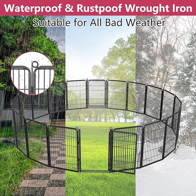 Dog Playpen with Extra Large Door Dog Fence Outdoor for Yard Indoor Dog Pen 32inch 28 Panels Dog Pens Outside Anti-Rust Pet Fence Portable Dog Fence for RV Camping Yard