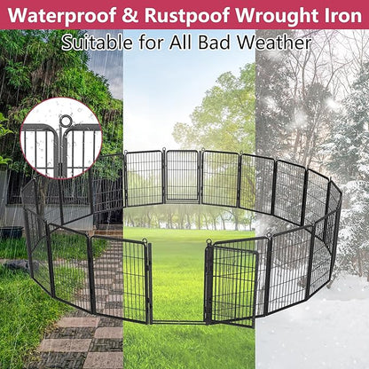 Dog Playpen with Extra Large Door Dog Fence Outdoor for Yard Indoor Dog Pen 32inch 28 Panels Dog Pens Outside Anti-Rust Pet Fence Portable Dog Fence for RV Camping Yard