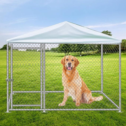 Large Outdoor Dog Kennel 6.6 x 6.6FT, Heavy Duty Outdoor Heavy Duty Dog Enclosure, Waterproof UV-Resistant Cover and Secure Lock for Backyard Farm 78" L x 78" W x 60" H