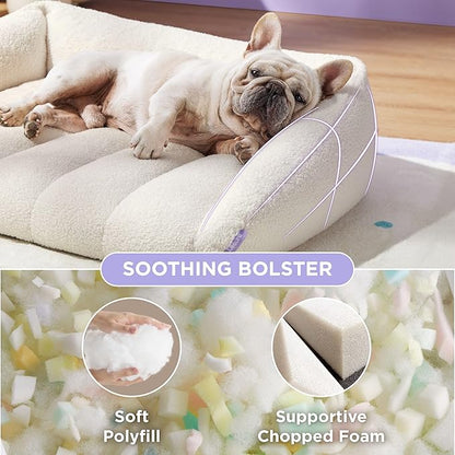 Lesure Orthopedic Dog Bed Sofa for Large Dogs, Waterproof Dog Couch with Removable Washable Cover, Cute Aesthetic Pet Sofa Couch with Egg Crate Foam(35" x 25" x 10.5", Cream)