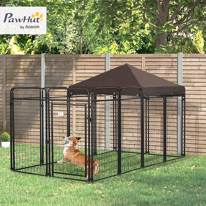 PawHut Dog Kennel Outdoor with Waterproof Canopy, Dog Run with Galvanized Chain Link, Secure Lock, for Backyard and Patio, Large and Medium Sized Dogs, 9.3' x 4.6' x 5.2'