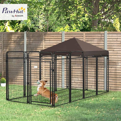 PawHut Dog Kennel Outdoor with Waterproof Canopy, Dog Run with Galvanized Chain Link, Secure Lock, for Backyard and Patio, Large and Medium Sized Dogs, 9.3' x 4.6' x 5.2'