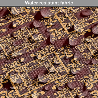 Lunarable Burgundy Dog Crate Cover, Royal Victorian Pattern with Antique Design Elements Baroque Swirls Squares, Easy to Use Pet Kennel Cover for Cats & Medium Dogs, 30 Inch, Burgundy Mustard