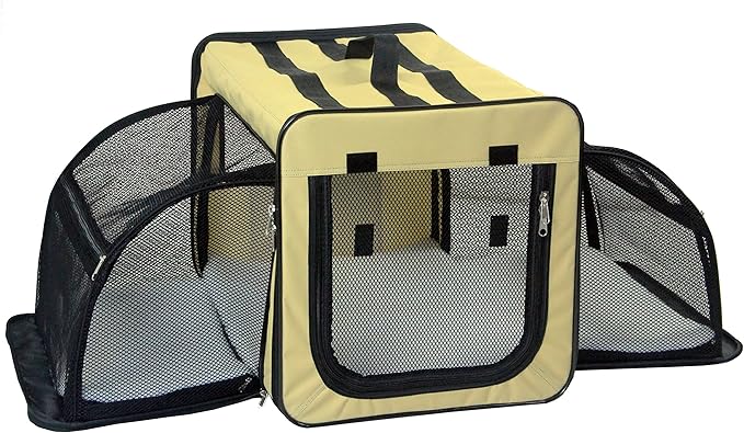 PET LIFE 'Capacious' Dual-Sided Expandable Spacious Wire Folding Collapsible Lightweight Pet Dog Crate Carrier House, X-Large, Khaki