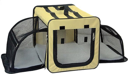 PET LIFE 'Capacious' Dual-Sided Expandable Spacious Wire Folding Collapsible Lightweight Pet Dog Crate Carrier House, X-Large, Khaki