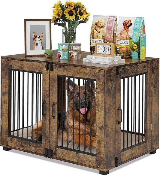 42.1" L Dog Crate Furniture, Stylish Dog Cage for Indoor Use, End Table Wooden Dog Kennel for Large Dogs, Functional and Heavy Duty Dog Kennel Furniture