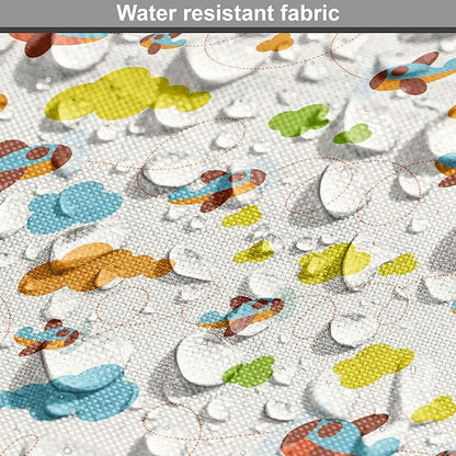 Lunarable Cartoon Dog Crate Cover, Flying Airplanes with a Style Fun Clouds in Colorful Design Artwork Print, Easy to Use Pet Kennel Cover for Medium Large Dogs, 36 Inch, Dark Orange and Blue