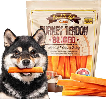 Gootoe Turkey Tendon Dog Treats– 100% USA-Sourced, Natural Snack, Premium Training Chews, Hypoallergenic, Resealable Value Bag, for Medium Dogs, 7 Inch Slice Jumbo Pack, 1 lb (Pack of 1)