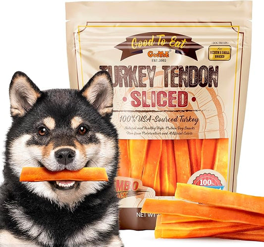 Gootoe Turkey Tendon Dog Treats– 100% USA-Sourced, Natural Snack, Premium Training Chews, Hypoallergenic, Resealable Value Bag, for Medium Dogs, 7 Inch Slice Jumbo Pack, 1 lb (Pack of 1)