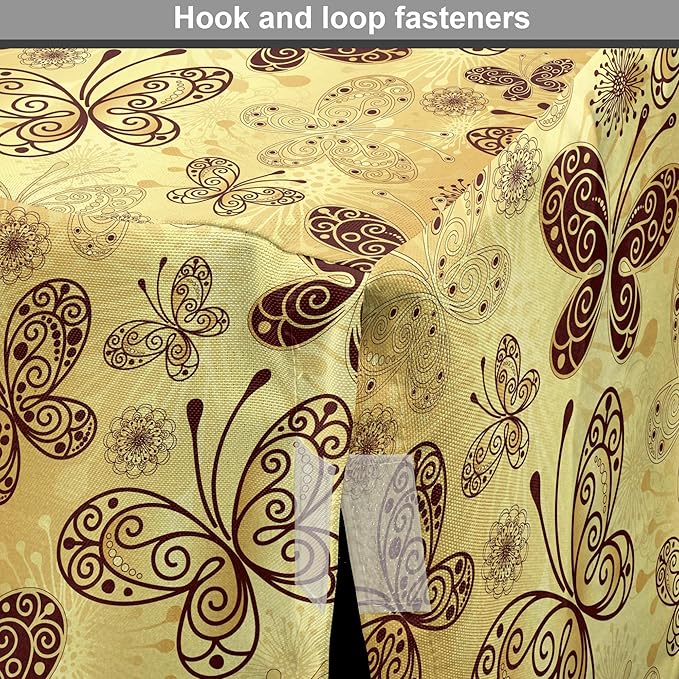 Lunarable Yellow and Brown Dog Crate Cover, Butterflies with Lace Style Ornament Spring Season Beauty Nature Print, Easy to Use Pet Kennel Cover for Medium Large Dogs, 42 Inch, Chestnut Brown