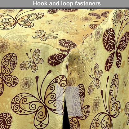 Lunarable Yellow and Brown Dog Crate Cover, Butterflies with Lace Style Ornament Spring Season Beauty Nature Print, Easy to Use Pet Kennel Cover for Medium Large Dogs, 42 Inch, Chestnut Brown