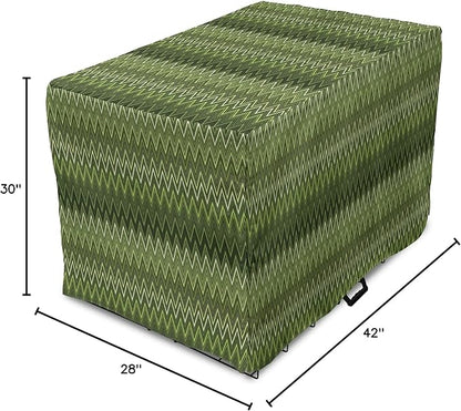 Lunarable Green Dog Crate Cover, Wavy Patterns with Triangular Shapes Abstract Zig Zag Motifs, Easy to Use Pet Kennel Cover for Medium Large Dogs, 42 Inch, Evergreen Olive Green