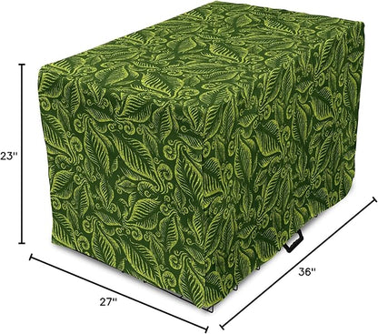 Lunarable Hunter Green Dog Crate Cover, Baroque Style Damask Floral Pattern with Leaves Swirled Branches Retro Design, Easy to Use Pet Kennel Cover for Medium Large Dogs, 36 Inch, Lime Green