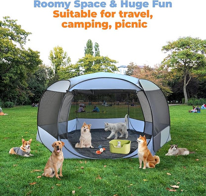 XXLarge Popup Portable Dog Houses, 10'x4.8'H Assembly-Free Gazebo-Style Kennel Dog Playpen Pet Screen Tent Sun Shade Shelter, Dog Crates Canopy for Travel Camping Anti-Bugs with Leakproof Bottom