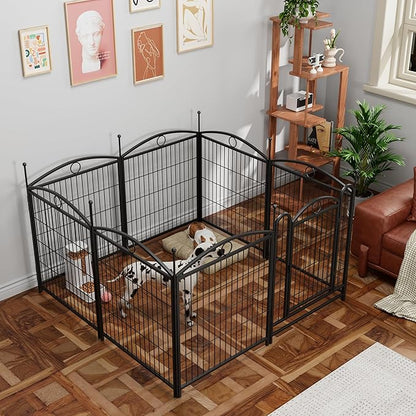 32" H Dog Crate Dog Playpen 8 Panels Furniture Heavy Duty Dog Fence Door with Side Openings,for Large Medium Small Dogs Indoor Outdoor Foldable Pet Exercise Pen,Black