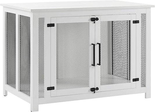 Crosley Furniture Dane Credenza Console Table Dog Crate Kennel for Pets, White