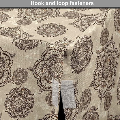 Lunarable Cream Dog Crate Cover, Vintage Eastern Inspired Design with Symmetrical Elements Abstract Flower Arrangement, Easy to Use Pet Kennel Cover for Medium Large Dogs, 42 Inch, Tan Brown