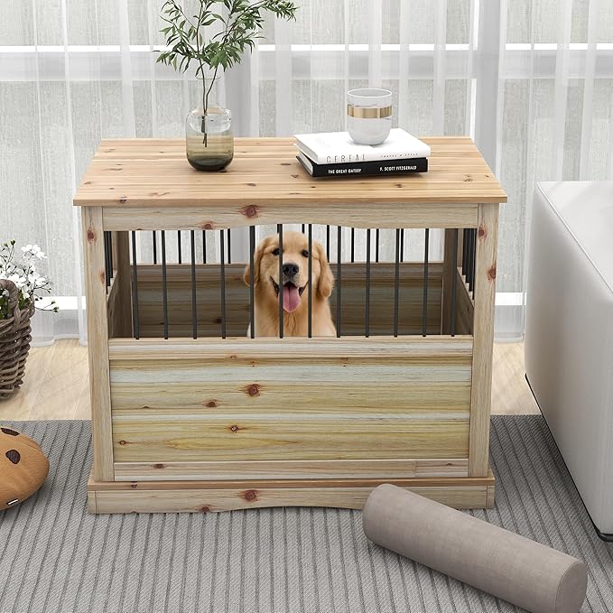 TAOHFE Solid Wood Dog Crates for Medium Dogs, Multifunctional Dog Kennel Furniture, Sufficient Space for Pets Dog Kennel Indoor, Medium Dog Crate Furniture with Reliable Metal Lock