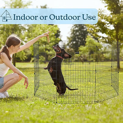 Dog Playpen - Foldable Metal Exercise Puppy Play Pen with Eight 24x42in Extra-Tall Panels and Gate - Indoor/Outdoor Dog Fence with Fabric Bottom for Dogs, Cats or Small Animals by PETMAKER (Black)