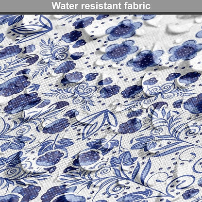 Lunarable Traditional Dog Crate Cover, Circular Flowers and Stripes Ethnic Gzhel Pattern Classic Motifs Art, Easy to Use Pet Kennel Cover for Small Dogs Puppies Kittens, 22 Inch, Pale Blue