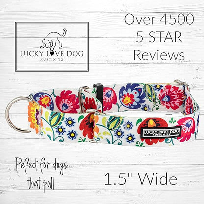 Lucky Love Dog Wide Martingale Dog Collar - No-Slip, Durable, & Soft Webbing 1.5 inch Martingale Collar for Dogs Male and Female - Ideal for Training & Walking, Stylish Ladybird Pattern, X-Large Size