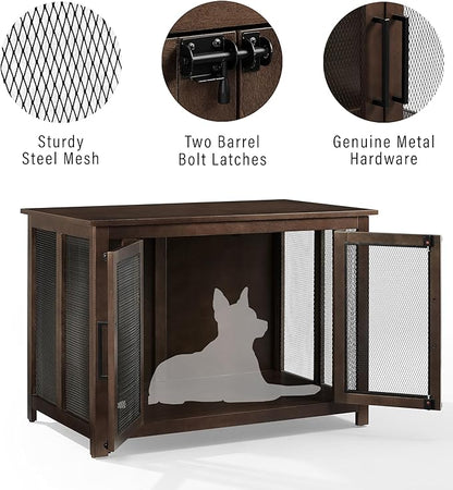 Crosley Furniture Dane Credenza Console Table Dog Crate Kennel for Pets, Brown