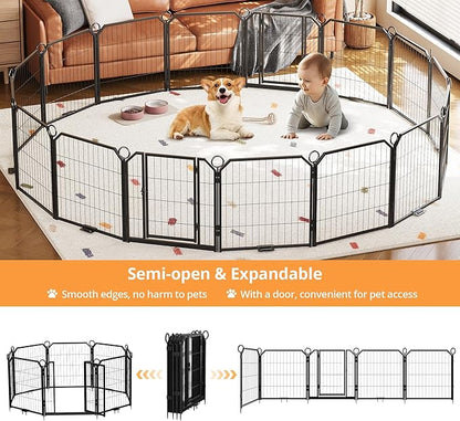 Dog Playpen Portable Extra Large 16 Panels 24" Height Adjustable with Gate, Perfect for Puppies and Small Dogs, Easy to Store, Customizable Layout for Indoor, Yard, RV Camping，Fence partition