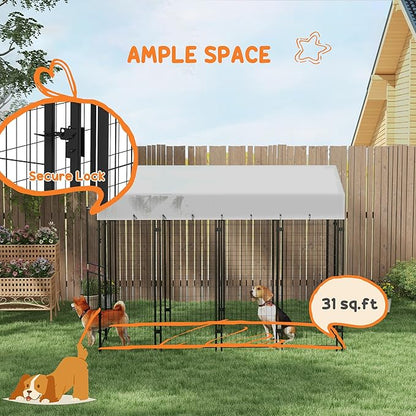 PawHut 7.8' x 6' Dog Kennel Outdoor with Waterproof Cover, Dog Playpen for Extra Large Dogs with Two Part Door Design, Silver
