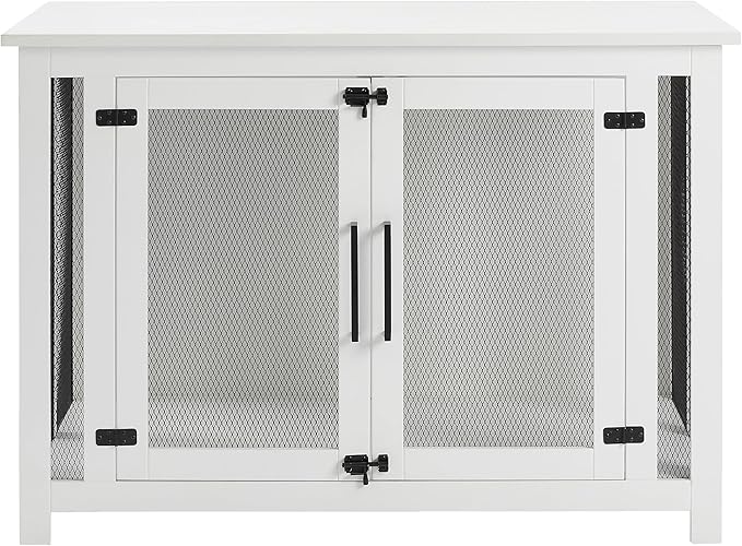 Crosley Furniture Dane Credenza Console Table Dog Crate Kennel for Pets, White