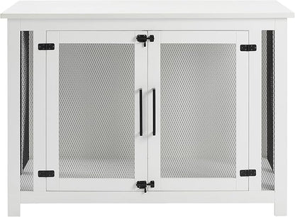 Crosley Furniture Dane Credenza Console Table Dog Crate Kennel for Pets, White