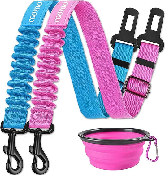 COOYOO Dog Seat Belt,3 Piece Set Retractable Dog Car Harness Adjustable Dog Seat Belt for Vehicle Nylon Pet Safety Seat Belts Heavy Duty & Elastic