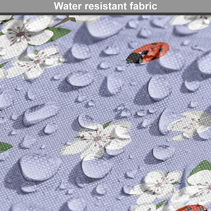 Ambesonne Floral Dog Crate Cover, Japanese Flowers Sakura Blossoms and Ladybugs on Soft Toned Background, Easy to Use Pet Kennel Cover for Cats & Medium Dogs, 24 Inch, Pale Ceil Blue White