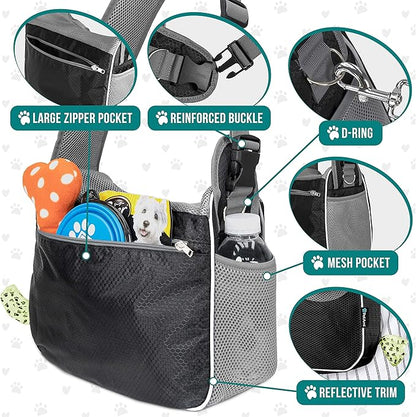 PetAmi Small Dog Sling Carrier, Soft-Sided Crossbody Puppy Carrying Purse Bag, Adjustable Sling Pet Pouch to Wear Medium Dog Cat Travel, Dog Bag for Traveling, Breathable, Poop Bag Dispenser, Black