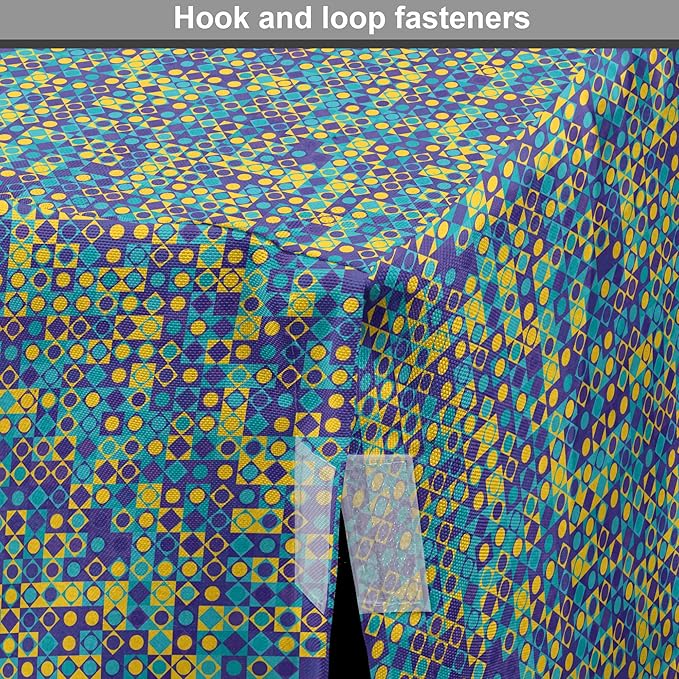 Lunarable Yellow and Blue Dog Crate Cover, Circles Squares and Triangles Mosaic Pattern with Dots Vibrant, Easy to Use Pet Kennel Cover for Cats & Medium Dogs, 24 Inch, Purple Sky Blue Yellow