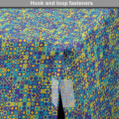 Lunarable Yellow and Blue Dog Crate Cover, Circles Squares and Triangles Mosaic Pattern with Dots Vibrant, Easy to Use Pet Kennel Cover for Medium Large Dogs, 42 Inch, Purple Sky Blue Yellow