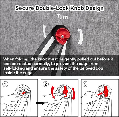 Travel Dog Crate - 37 Inch Collapsible Portable Foldable Crates for Large Dogs with Detachable Storage Bag, Removable Pad, and Mesh Windows for Outdoor & Indoor (Grey)